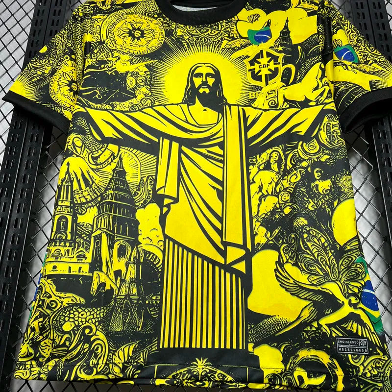 MAILLOT BRÉSIL CONCEPT CHRIST REDEMPTEUR JAUNE FAN 2024/2025